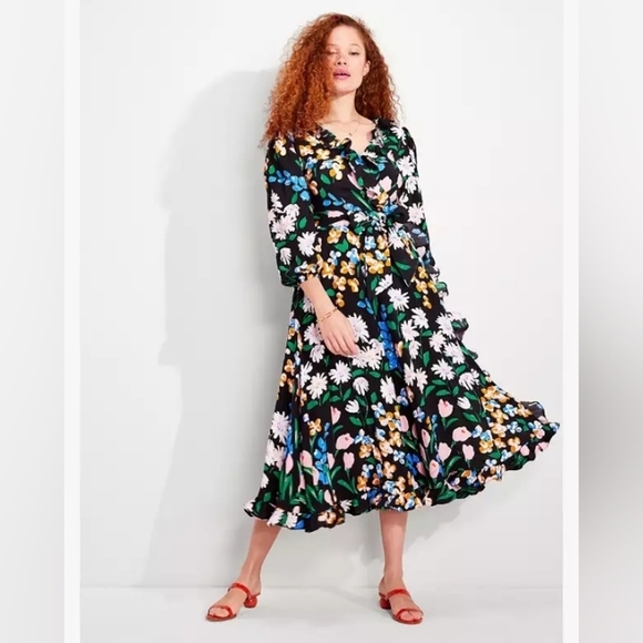 Kate Spade Meadow Wrap floral midi Dress sz Xs - Picture 1 of 9